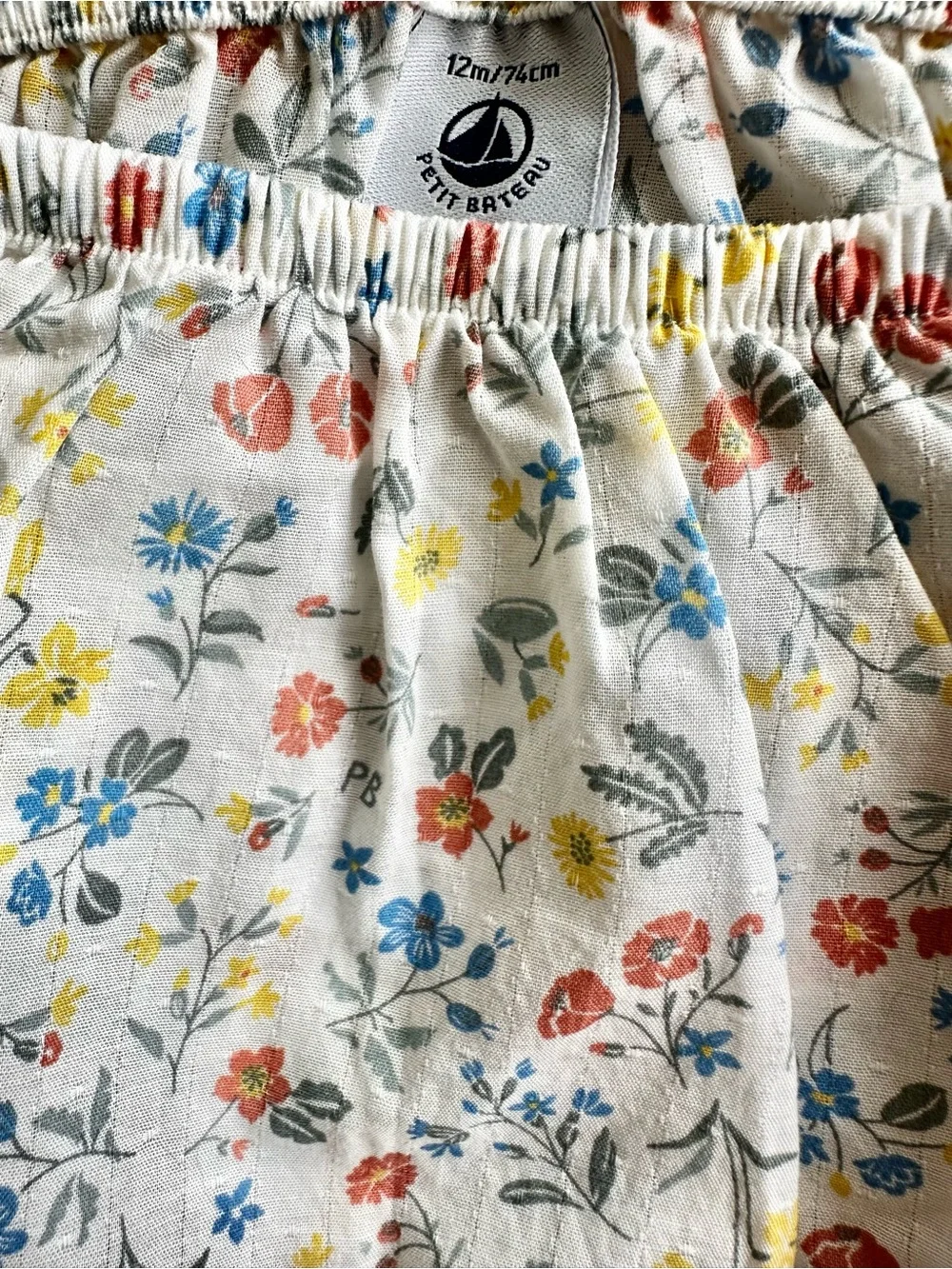 NWOT Petit Bateau Floral Diaper Cover in White with Blue, Pink & Yellow Flowers